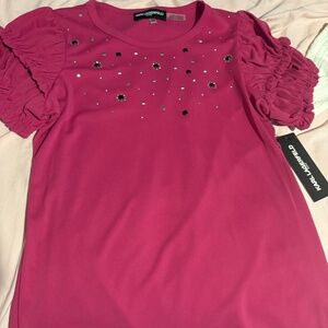 Petite Embellished puff-sleeve top